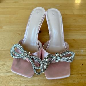 Baby Pink Bow Rhinestone Heels
